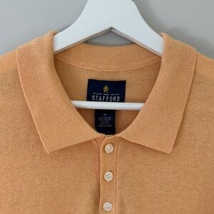 Stafford Orange Buff Men Medium Cotton Silk Blend Stretchy Collard Polo Shirt